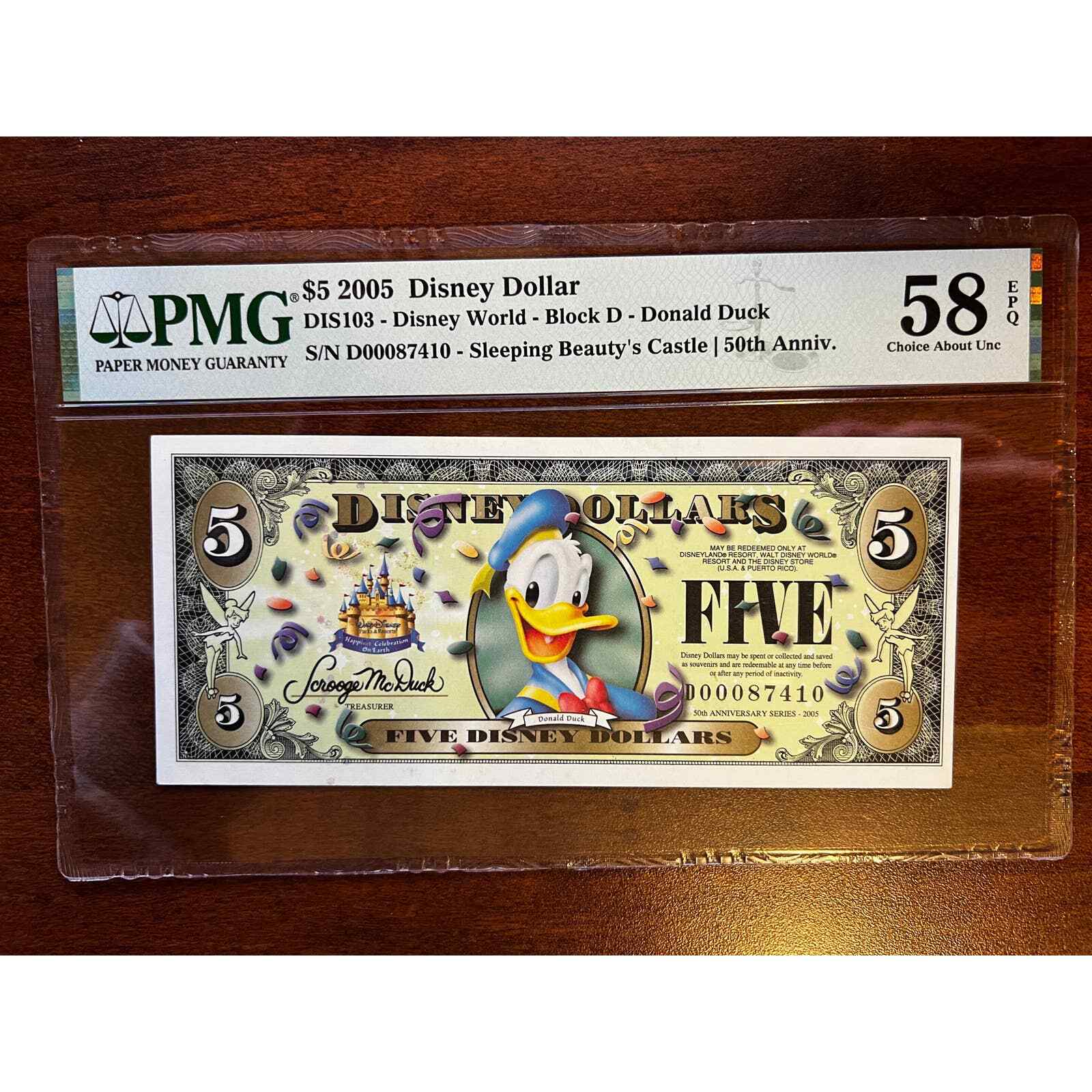 2005 Disney Dollars $5 Donald Duck / Disneyland Resort D