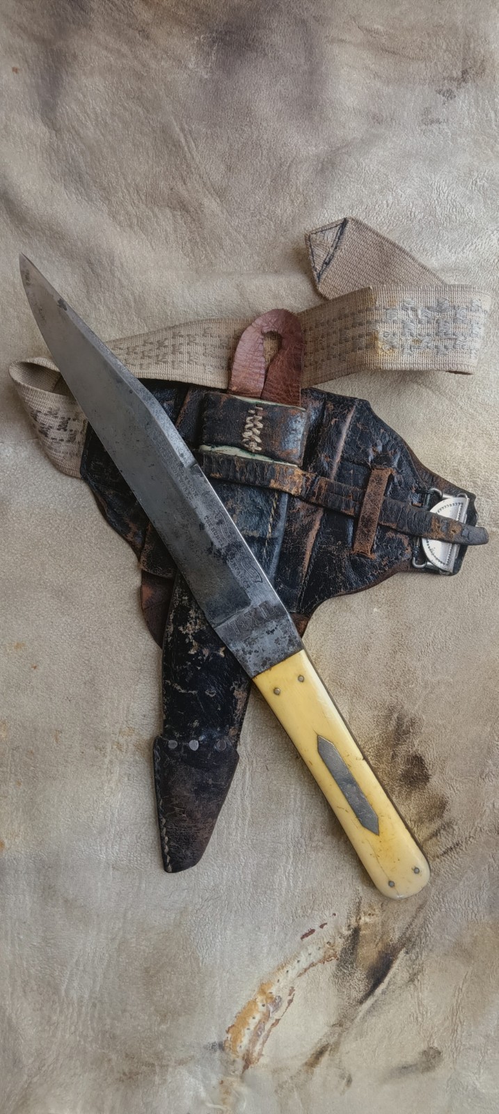 Nice, Civil War,  G. Wostenholm, Antique Bowie Knife With Original Sheath. 