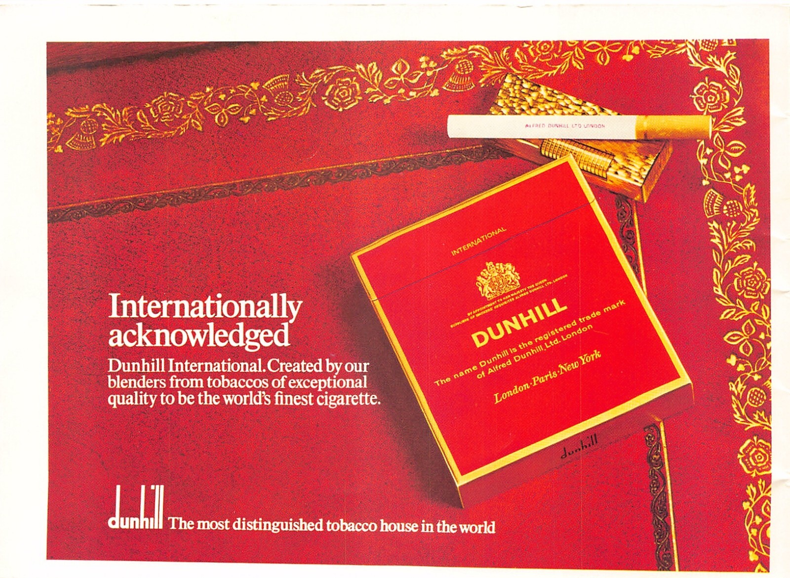 Dunhill Cigarettes Internationally Acknowledged Exceptional 70's Vtg Print Ad