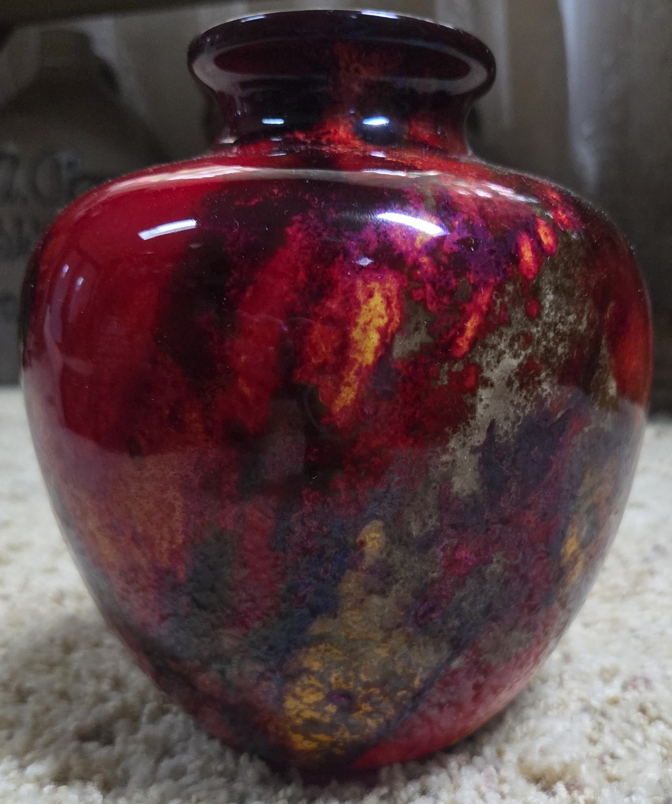 Royal Doulton Rouge FLAMBE Bulbous #1633 Vase - RARE Antique -