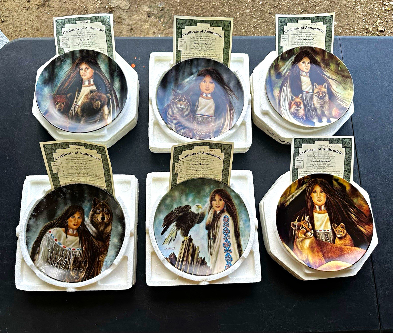 Bradford Exchange Mystic Guardians Native American Porcelain Plates Lot of 6 COA Bradford Exchange Mystic Guardians Native American Porcelain Plates Lot of 6 COA