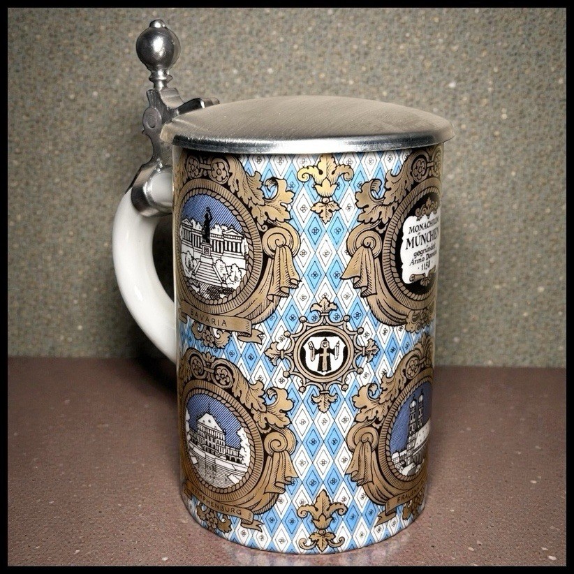Vintage German Porcelain Pewter Lidded München Souvenir Beer Stein Hofbräuhaus