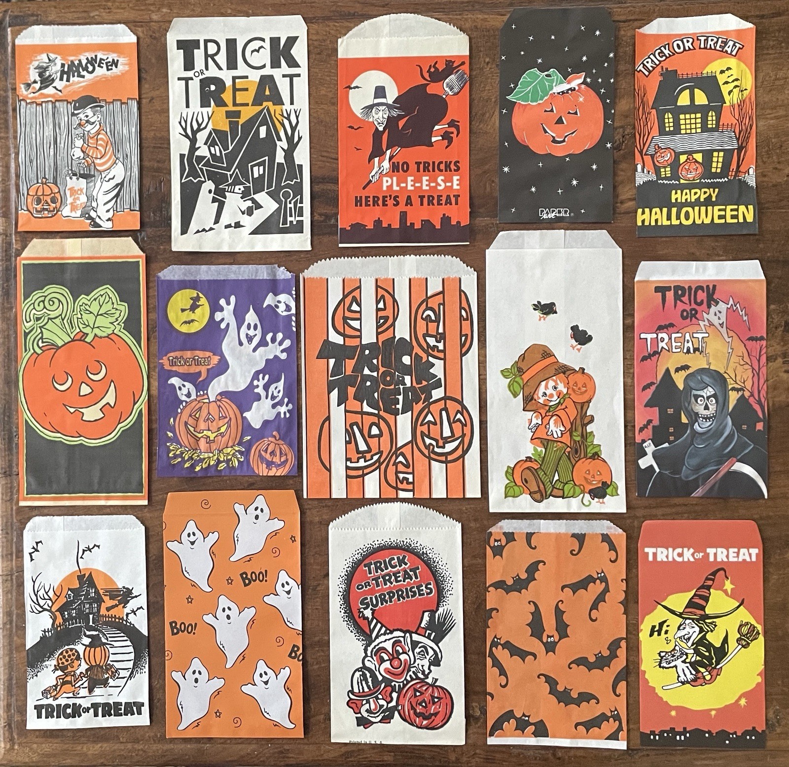 Vintage 1960s-1990s Halloween Paper Trick or Treat Handout Bag Collection Vintage 1960s-1990s Halloween Paper Trick or Treat Handout Bag Collection