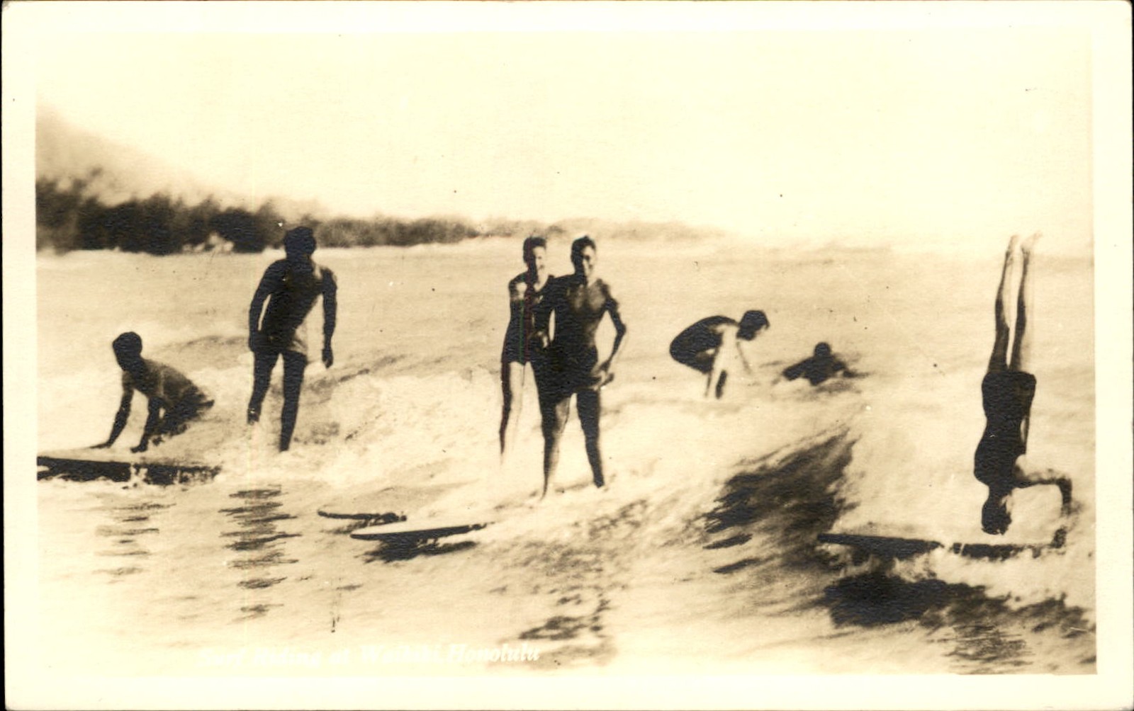 Waikiki Hawaii HI Surfers Duke Kahanamoku c1920s-30s Real Photo Postcard Waikiki Hawaii HI Surfers Duke Kahanamoku c1920s-30s Real Photo Postcard