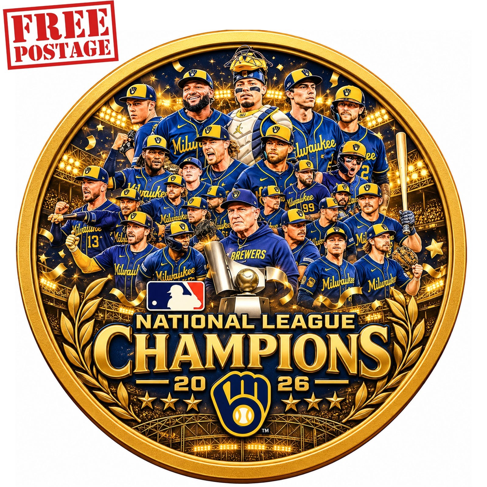 Milwaukee Brewers NL Champions 2026 Coin Gold MLB Baseball Commemorative Gift Milwaukee Brewers NL Champions 2026 Coin Gold MLB Baseball Commemorative Gift