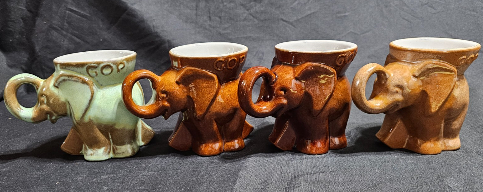Frankoma Pottery Republican GOP Elephant Mugs 1972, 74, 74 & 79 Frankoma Pottery Republican GOP Elephant Mugs 1972, 74, 74 & 79