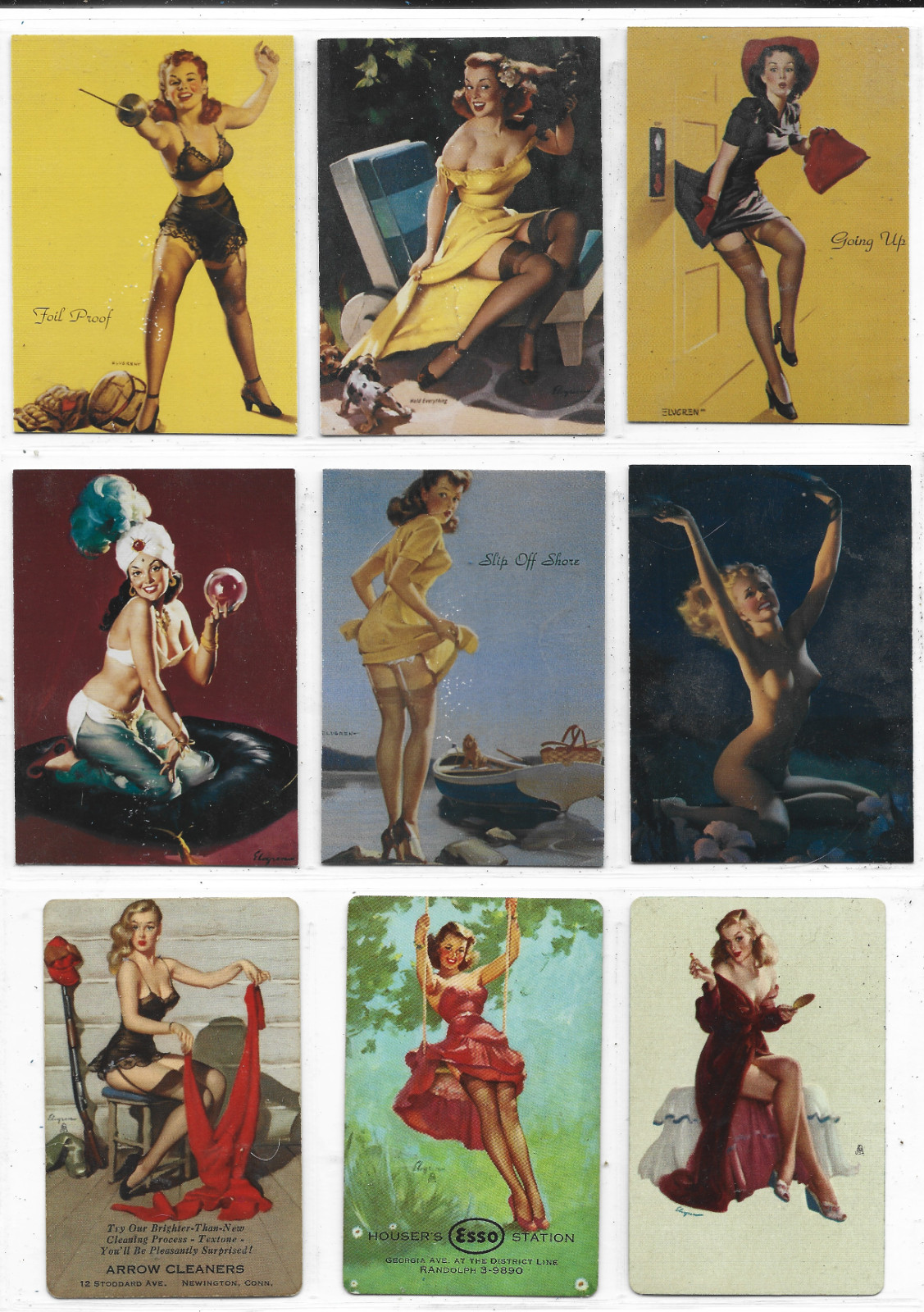 9 Sexy Gil Elvgren Pinup Paintings 6 Mint Calendar Pinups Trading Cards & 3 PCs