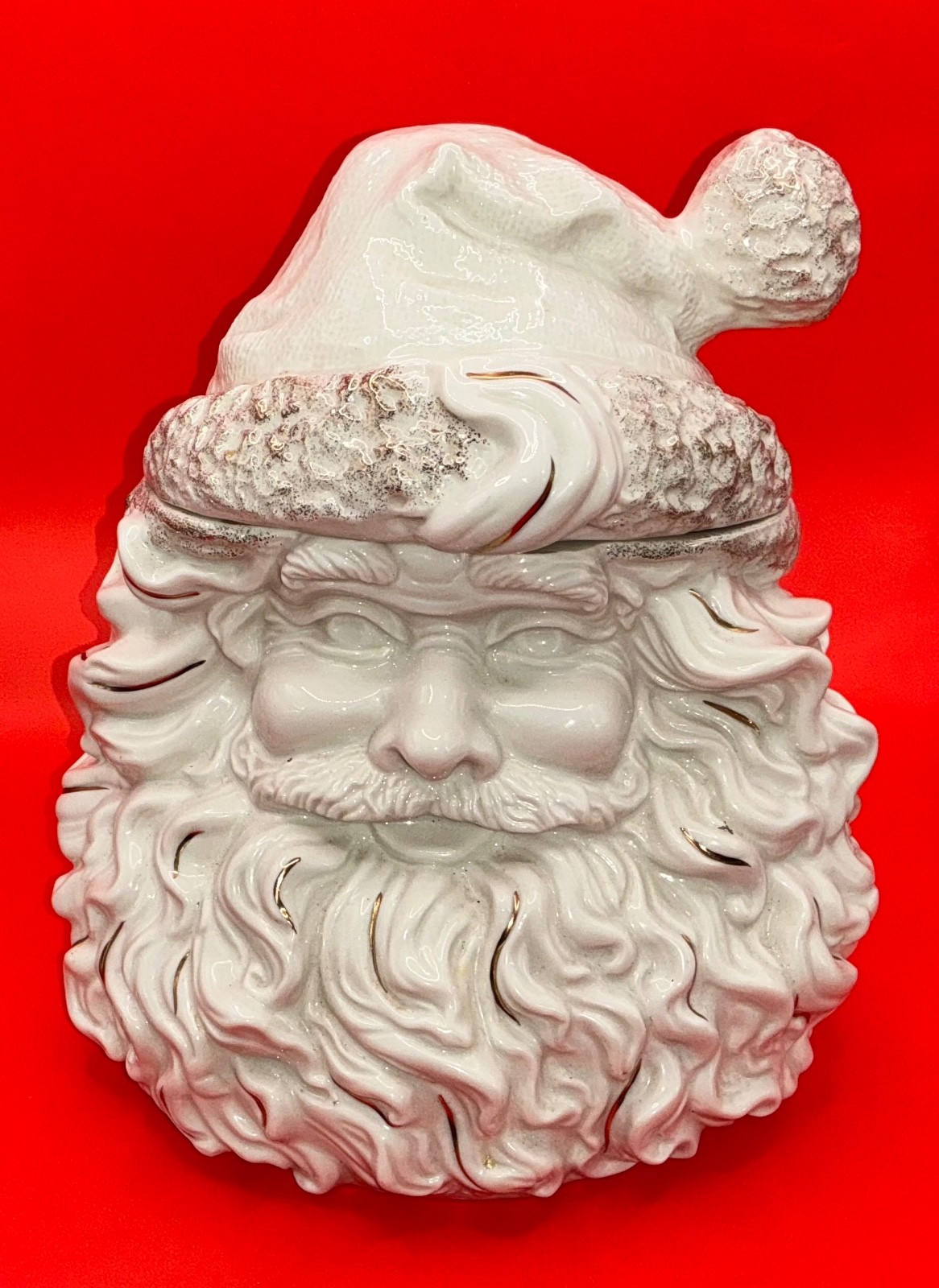 Vintage Lefton White And Gold Santa Claus Face Christmas Cookie Jar