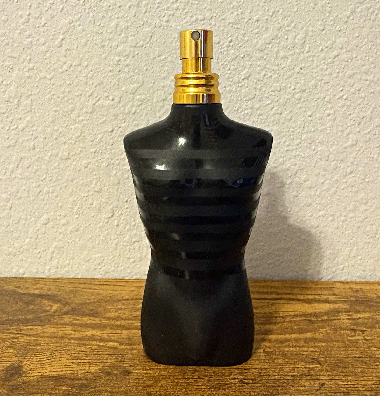 Jean Paul Gaultier Le Male Black Torso Perfume Bottle w/ Gold Atomizer