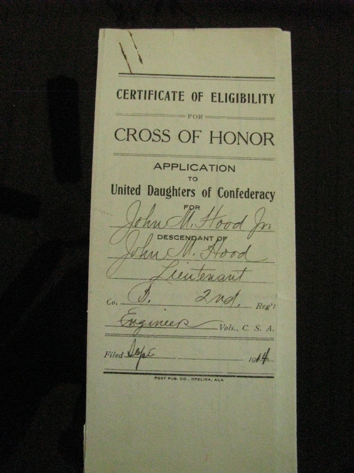 CIVIL WAR MARYLAND CONFEDERATE ENGINEER CROSS OF HONOR CERTIFICATE