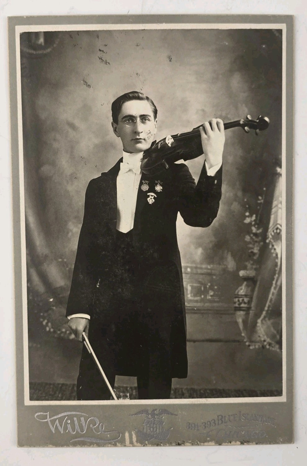 Antique Cabinet Card Photo Young Man Violin Musician Occupational Wilke Chicago