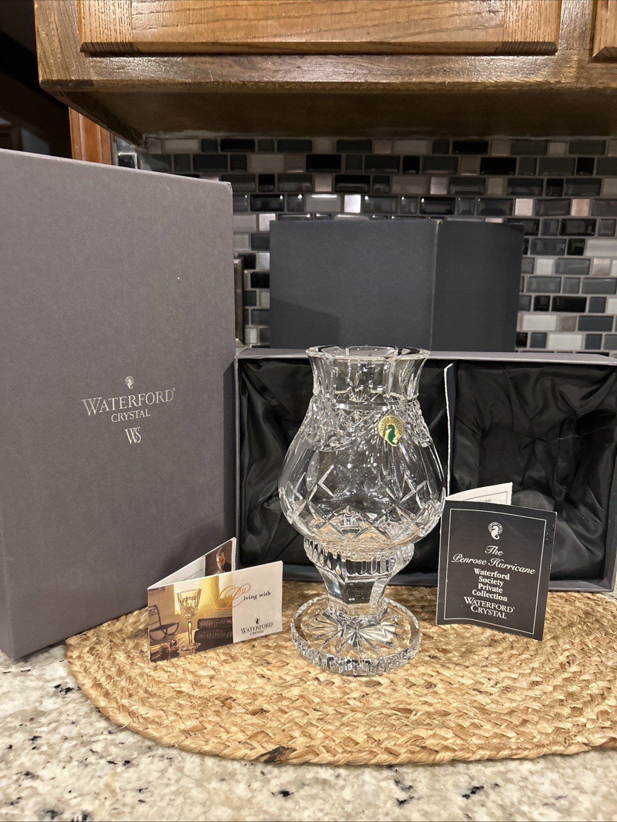 Waterford Crystal Penrose Hurricane Lamp 1997 Society Edition Mint Box Brochures