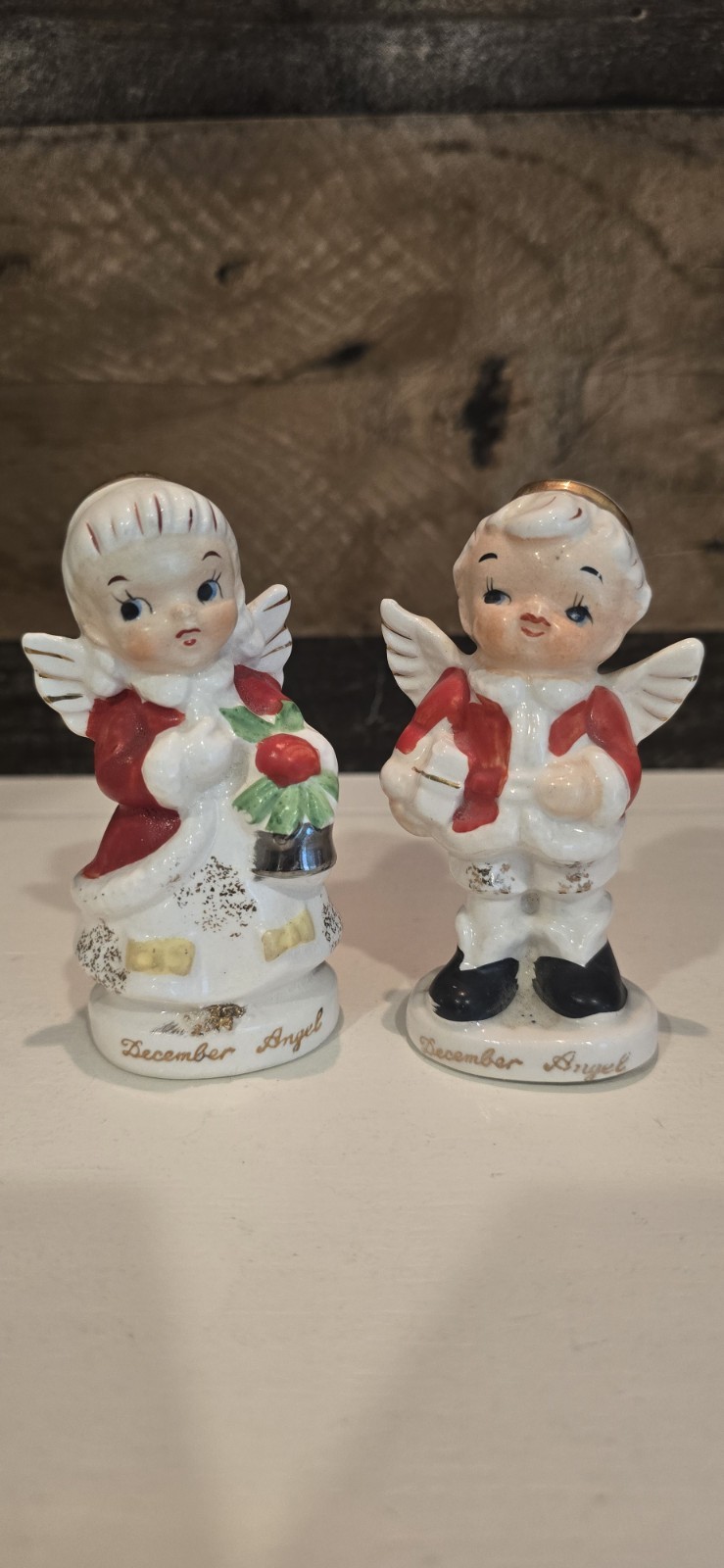 Vintage RARE Artmark Japan December Boy & Girl Angel Salt and Pepper Shakers HTF