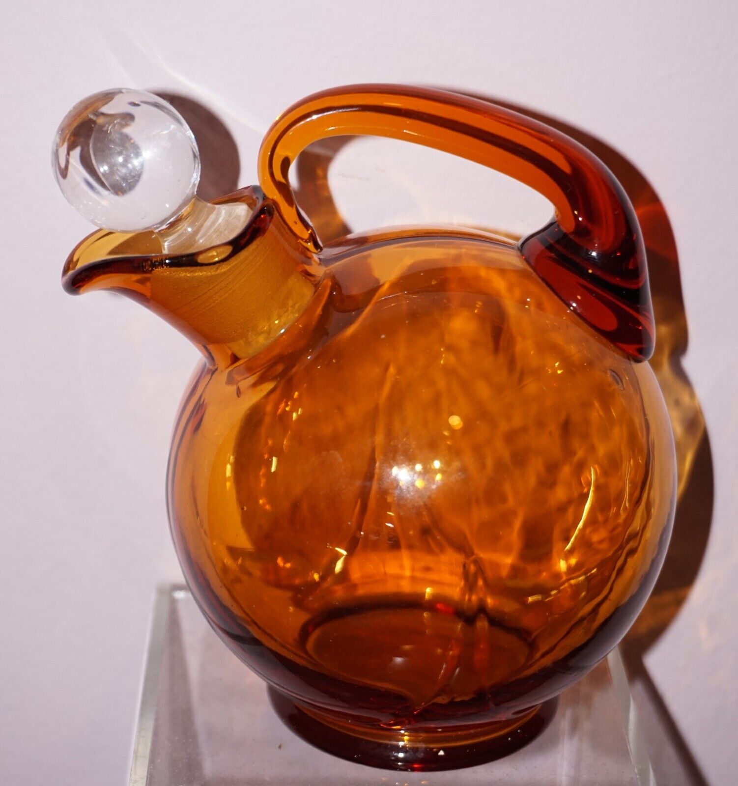 Vintage Small Amber Glass Pitcher with stopper