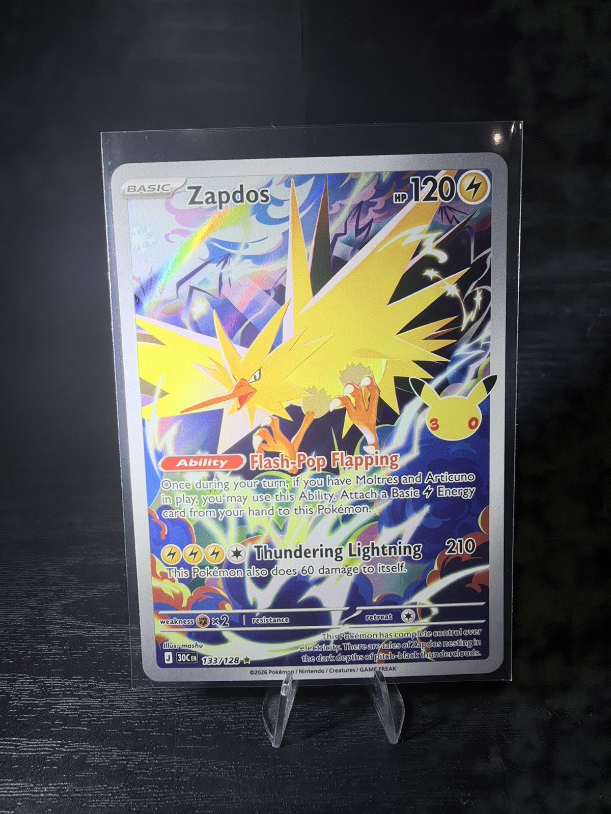Pokémon TCG Zapdos Illustration Rare Full Art Holo 133/128 English 2026.