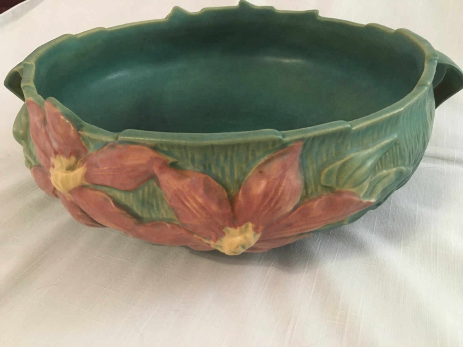 Antique/Vintage Roseville Pottery Clematis Green Bowl #6