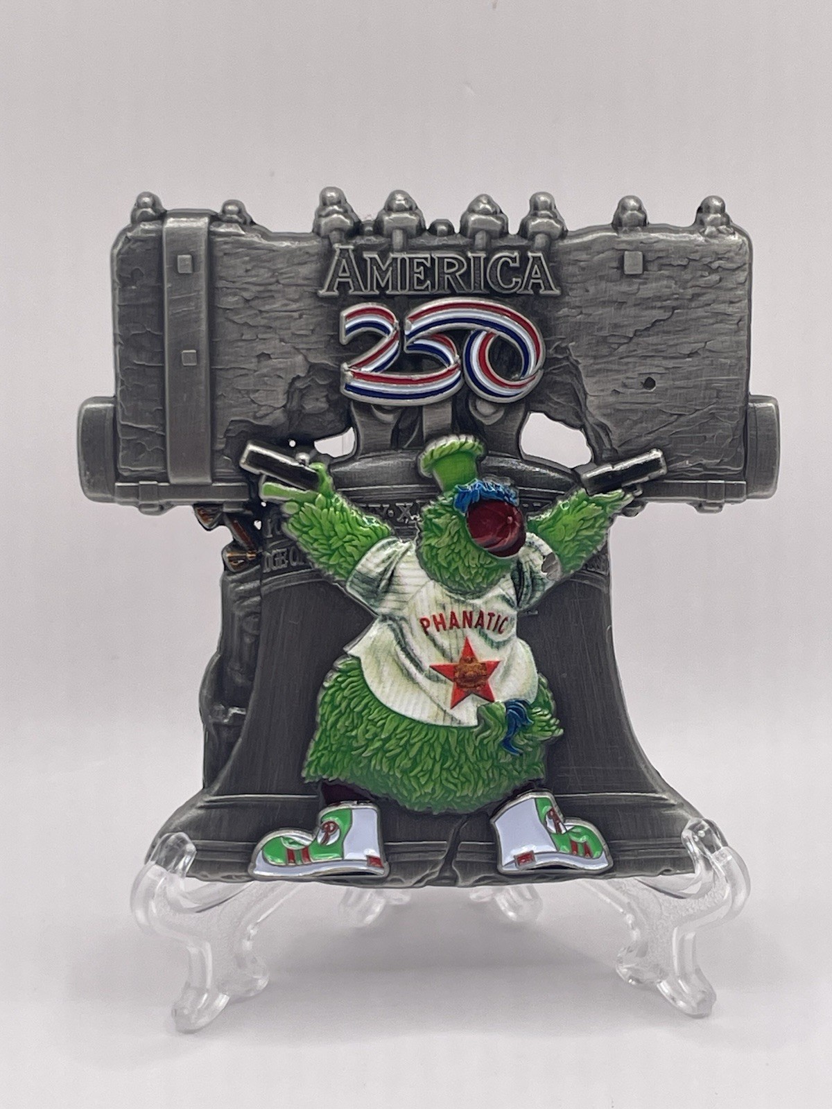 Phillie Phanatic Metal Police Challenge Coin America 250 Theme, Sixers Phillies