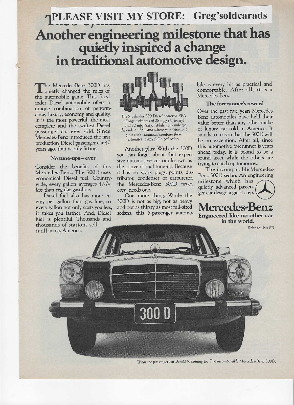Original 1976 Mercedes Benz 300 D vintage print ad: \