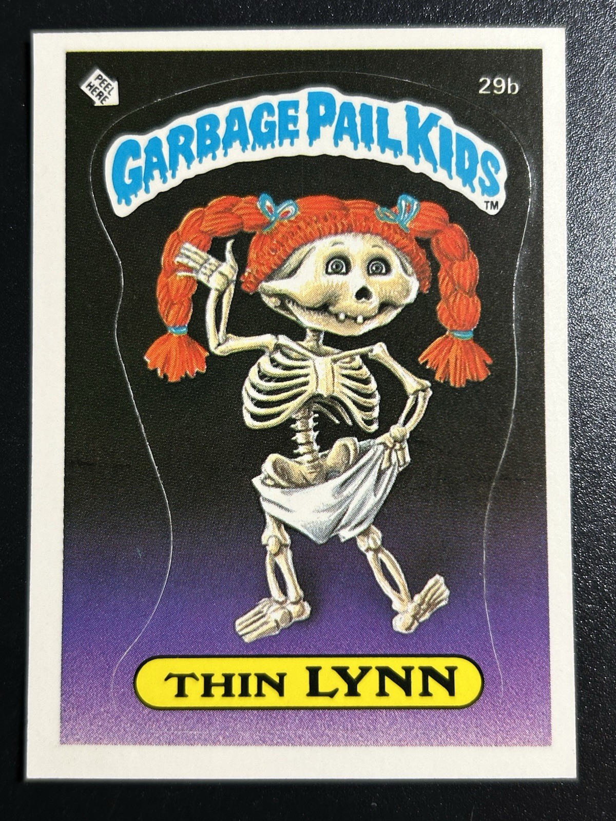 1985 Topps Garbage Pail Kids GPK Card First Series 1 OS1 Matte 29b Thin Lynn CL 1985 Topps Garbage Pail Kids GPK Card First Series 1 OS1 Matte 29b Thin Lynn CL