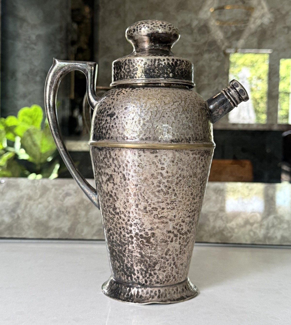 Vintage 1924 Apollo Bernard Rice Silverplate Hammered Cocktail Pitcher w Stopper