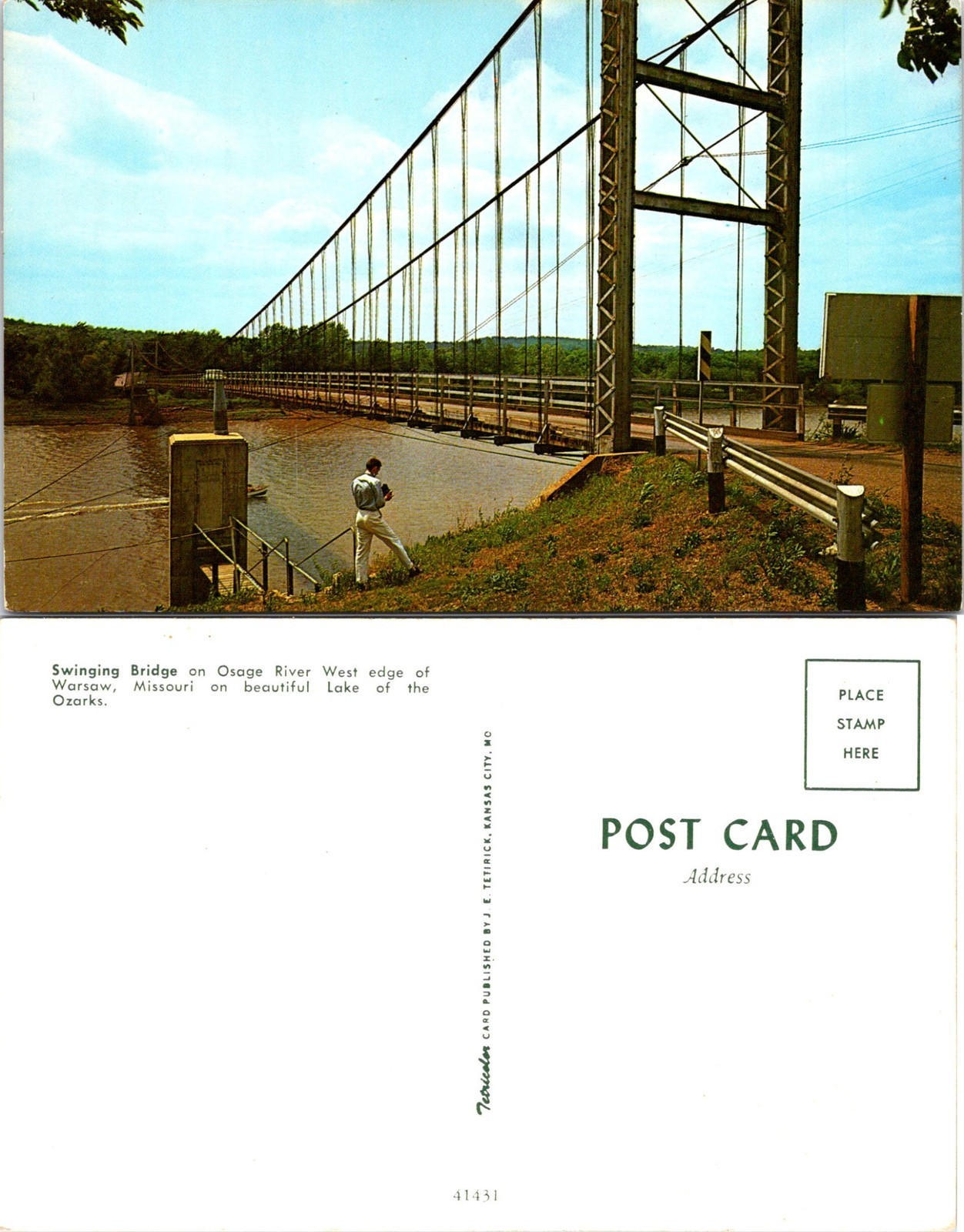 Swinging Bridge om Osage River West of Warsaw, Missouri Postcards unused 56004