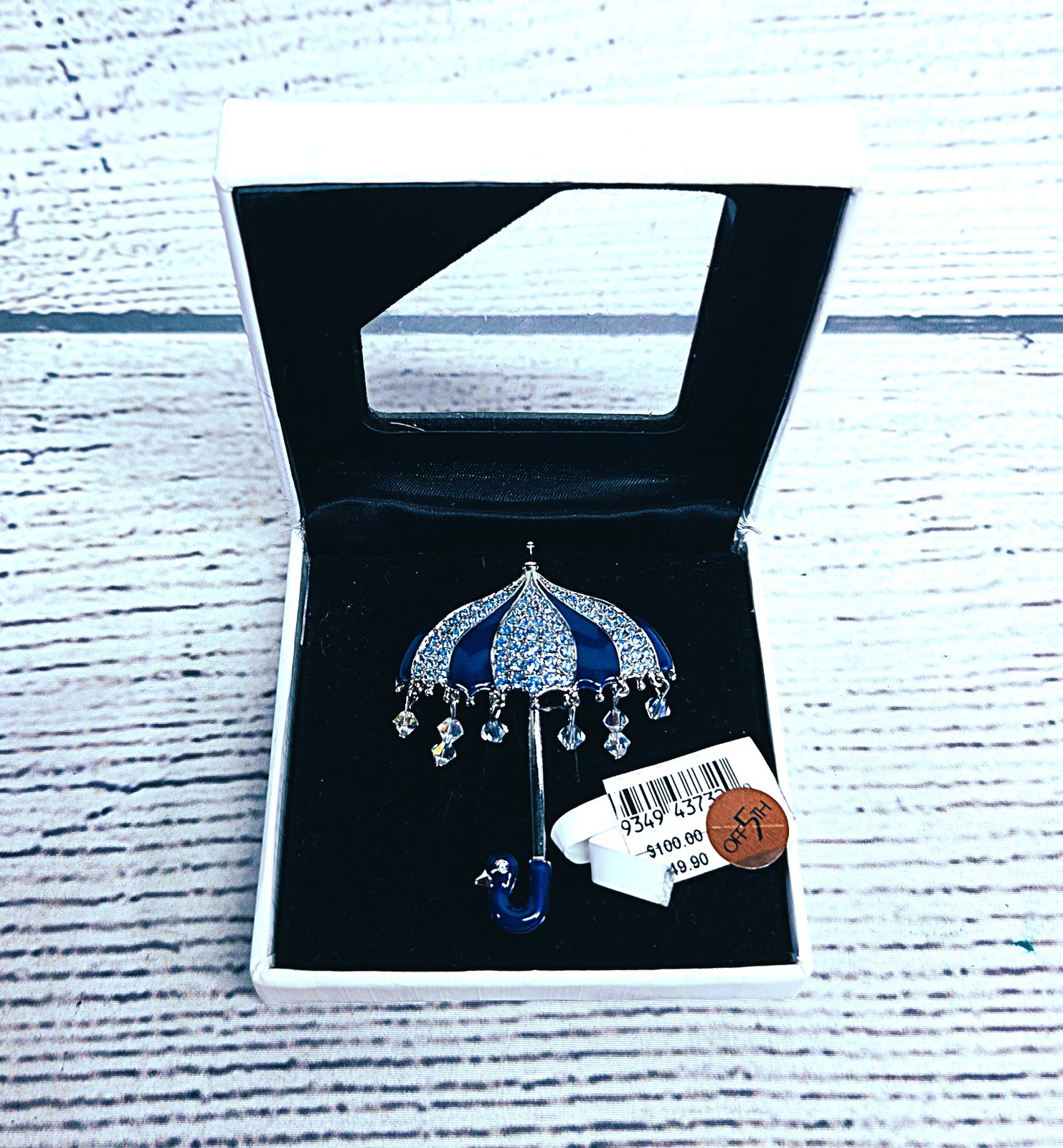 Swarovski Retired Crystal Blue Enamel Umbrella Brooch Pin - SIGNED RARE