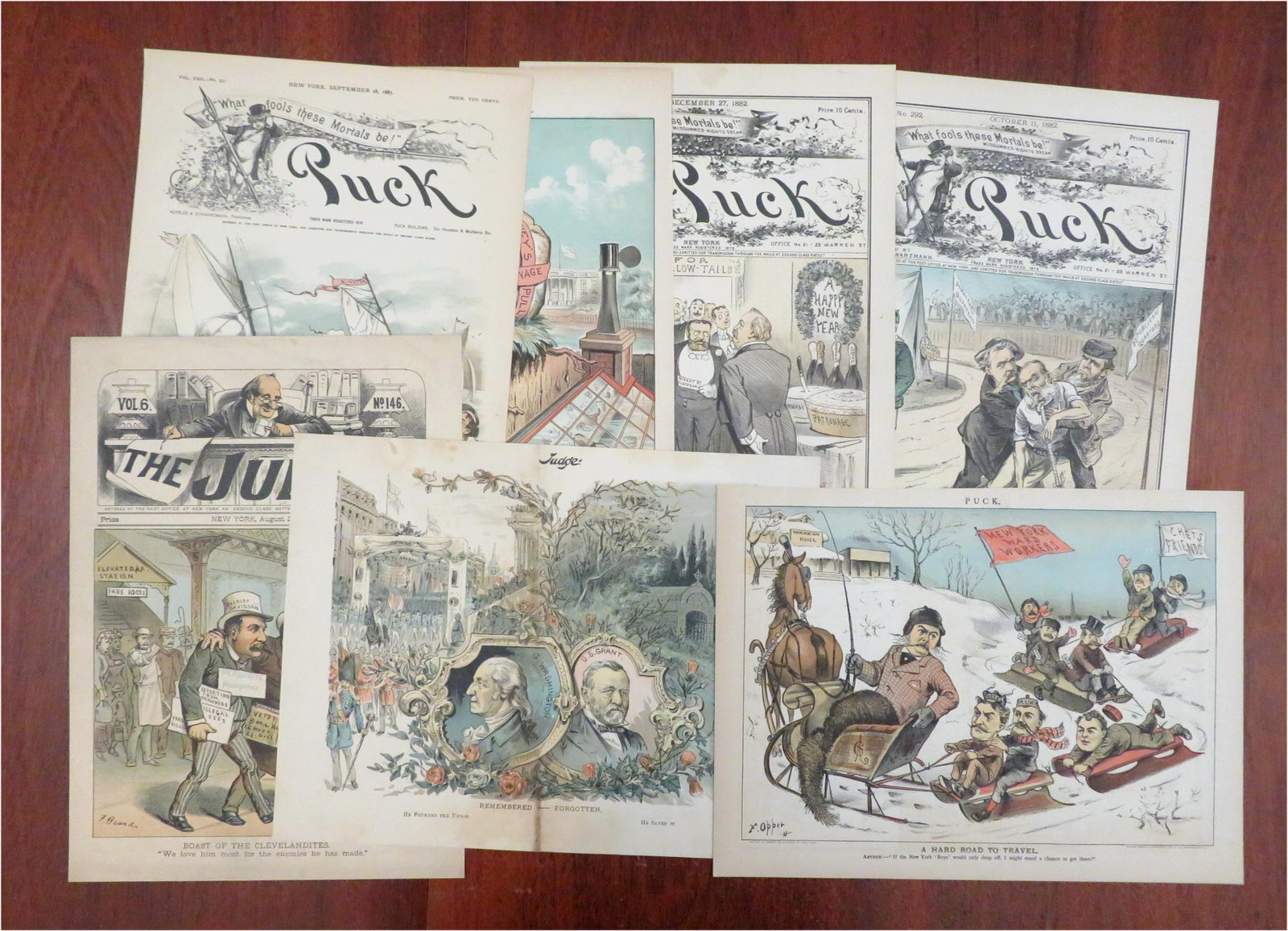 Presidents Cleveland Harrison 1880s Puck Judge Political Cartoons Lot x 7 prints