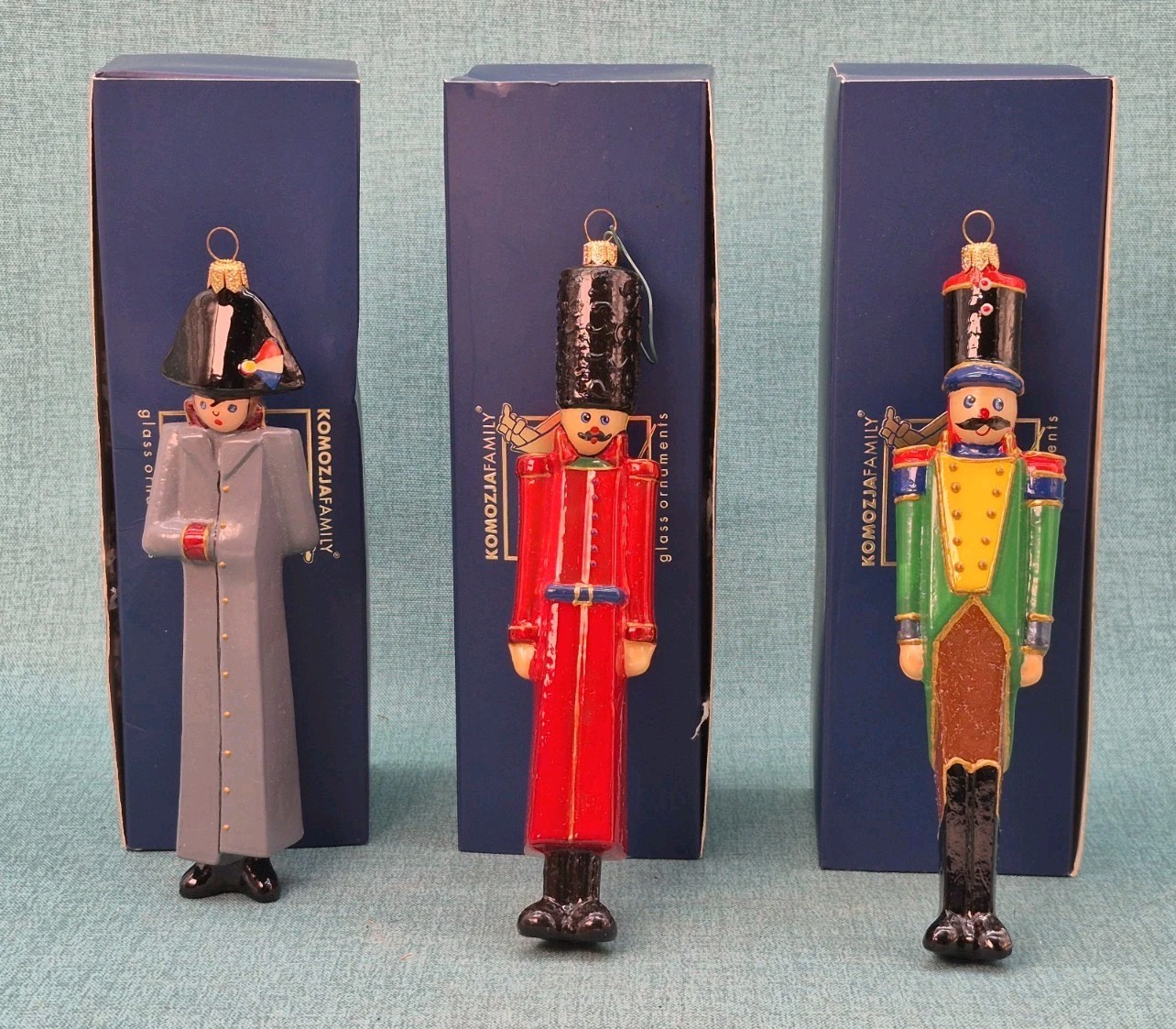 3 RARE Poland Komozja Family Soldiers Glass Soldier Ornaments ~ 7 3 RARE Poland Komozja Family Soldiers Glass Soldier Ornaments ~ 7