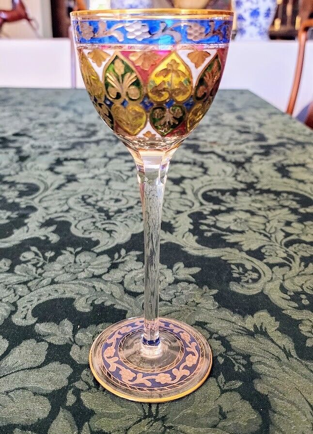Art Wine Glass- Fritz Heckert, Austria Beauty, Unique Handmade Enamel, Gold gild