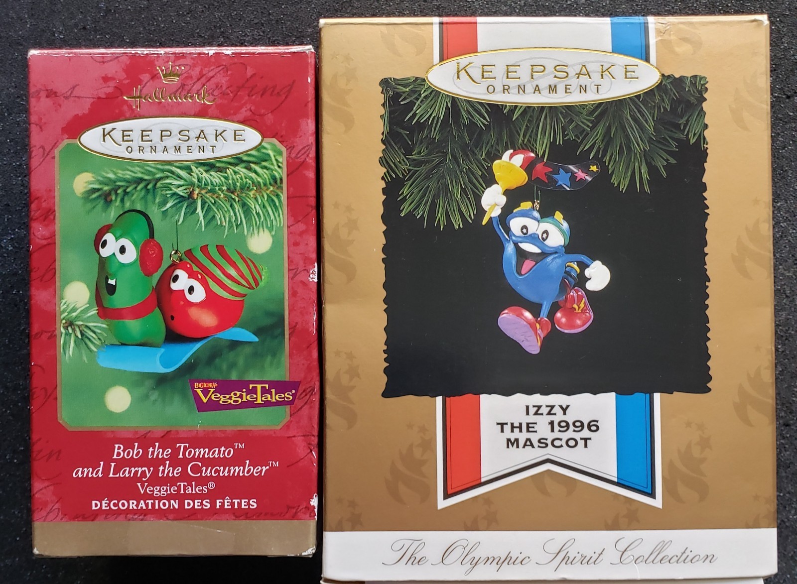 2 Hallmark Keepsake Ornaments - Veggie Tales and Izzy The 1996 Olympic Mascot 2 Hallmark Keepsake Ornaments - Veggie Tales and Izzy The 1996 Olympic Mascot