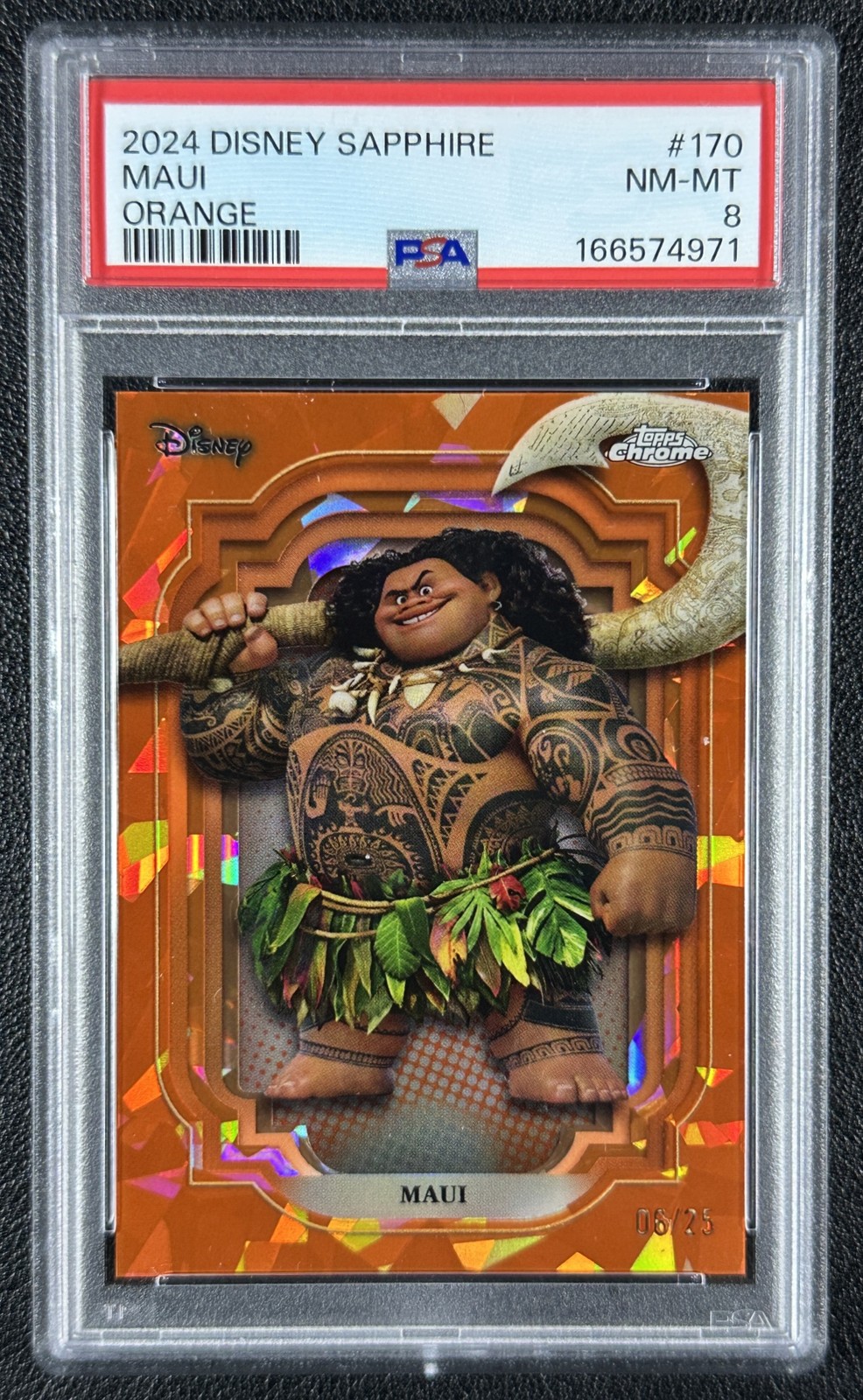 MAUI PSA 8 2024 TOPPS CHROME DISNEY SAPPHIRE #170 ORANGE REFRACTOR 6/25
