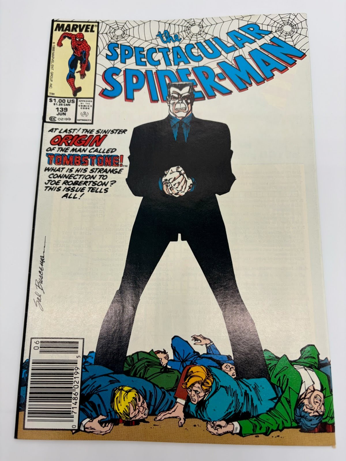 Spectacular Spider-Man #139 1988 Marvel Newsstand Tombstone Origin Joe Robertson Spectacular Spider-Man #139 1988 Marvel Newsstand Tombstone Origin Joe Robertson