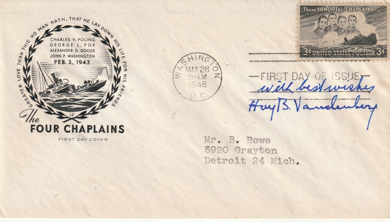 This is a 1948 FDC signed by USAF General Hoyt S. Vandenberg-CIA Director This is a 1948 FDC signed by USAF General Hoyt S. Vandenberg-CIA Director