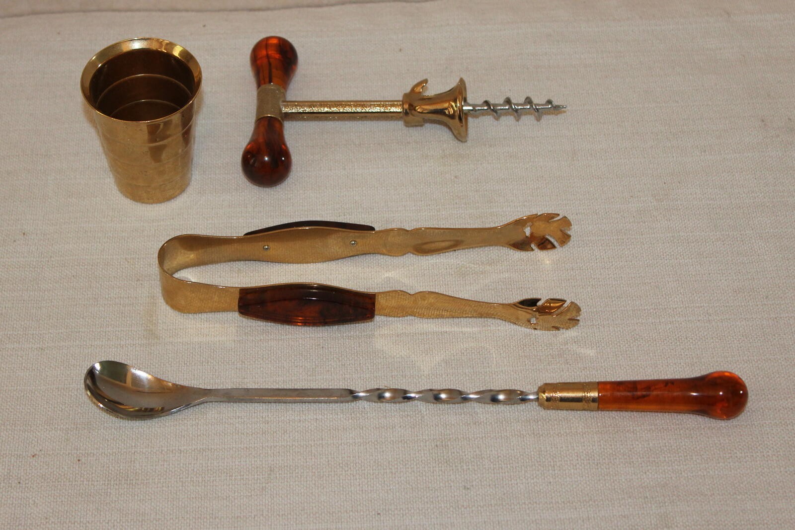 Vintage Glo Hill MCM Bar Tool Set Amber Lucite Handles – Set of 4 Tools