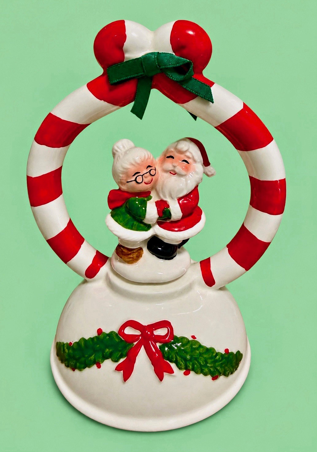 Vintage George Good Santa & Mrs. Claus Musical Candy Cane Figurine
