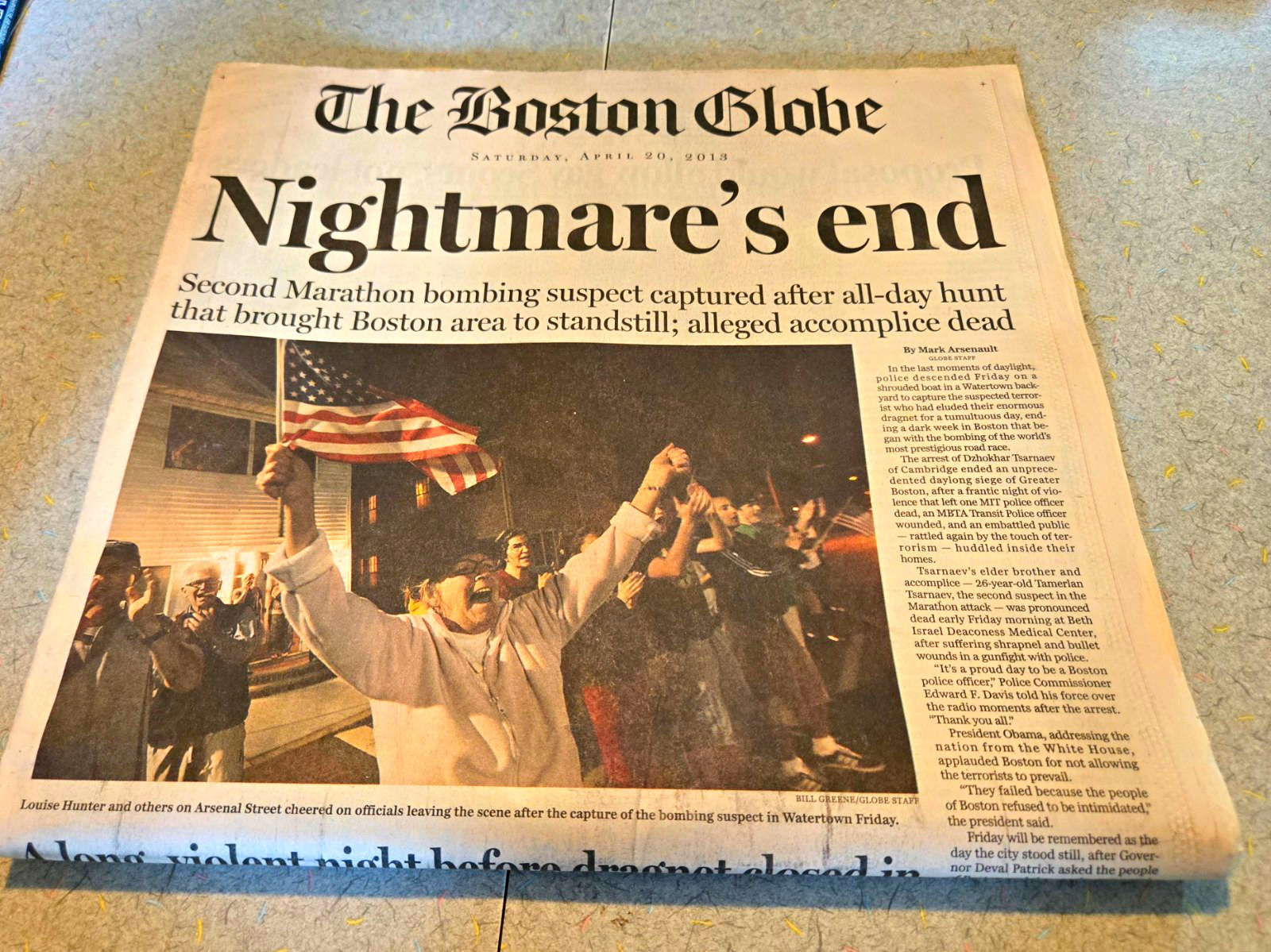 Boston Globe Newspaper: Nightmare’s End Boston Globe Newspaper: Nightmare’s End
