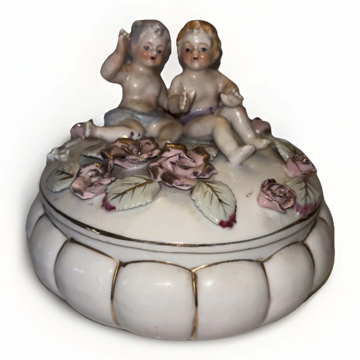 Vintage Betson’s Japan Capodimonte Style Porcelain Large Trinket Box Cherubs 8” Vintage Betson’s Japan Capodimonte Style Porcelain Large Trinket Box Cherubs 8”
