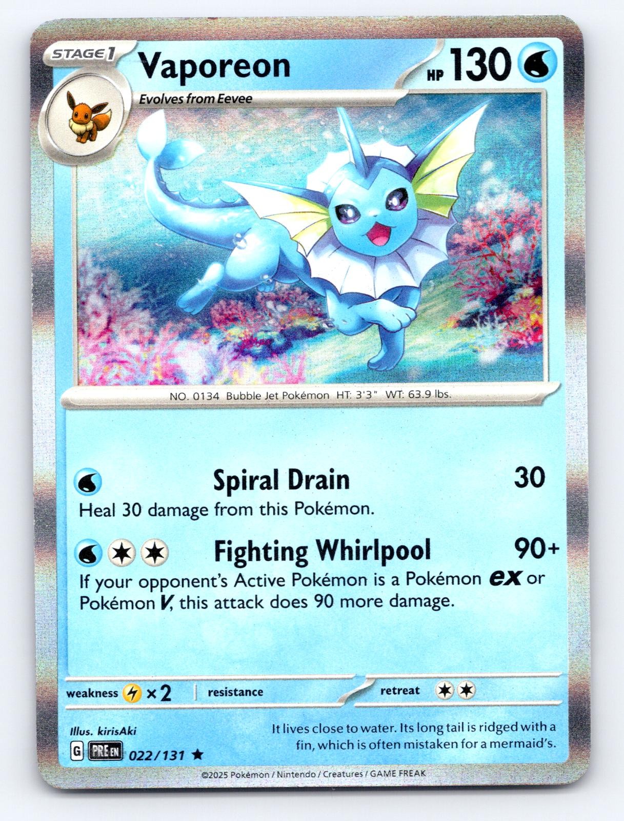 Vaporeon 022/131 Holo Rare Prismatic Evolutions Pokemon Near Mint
