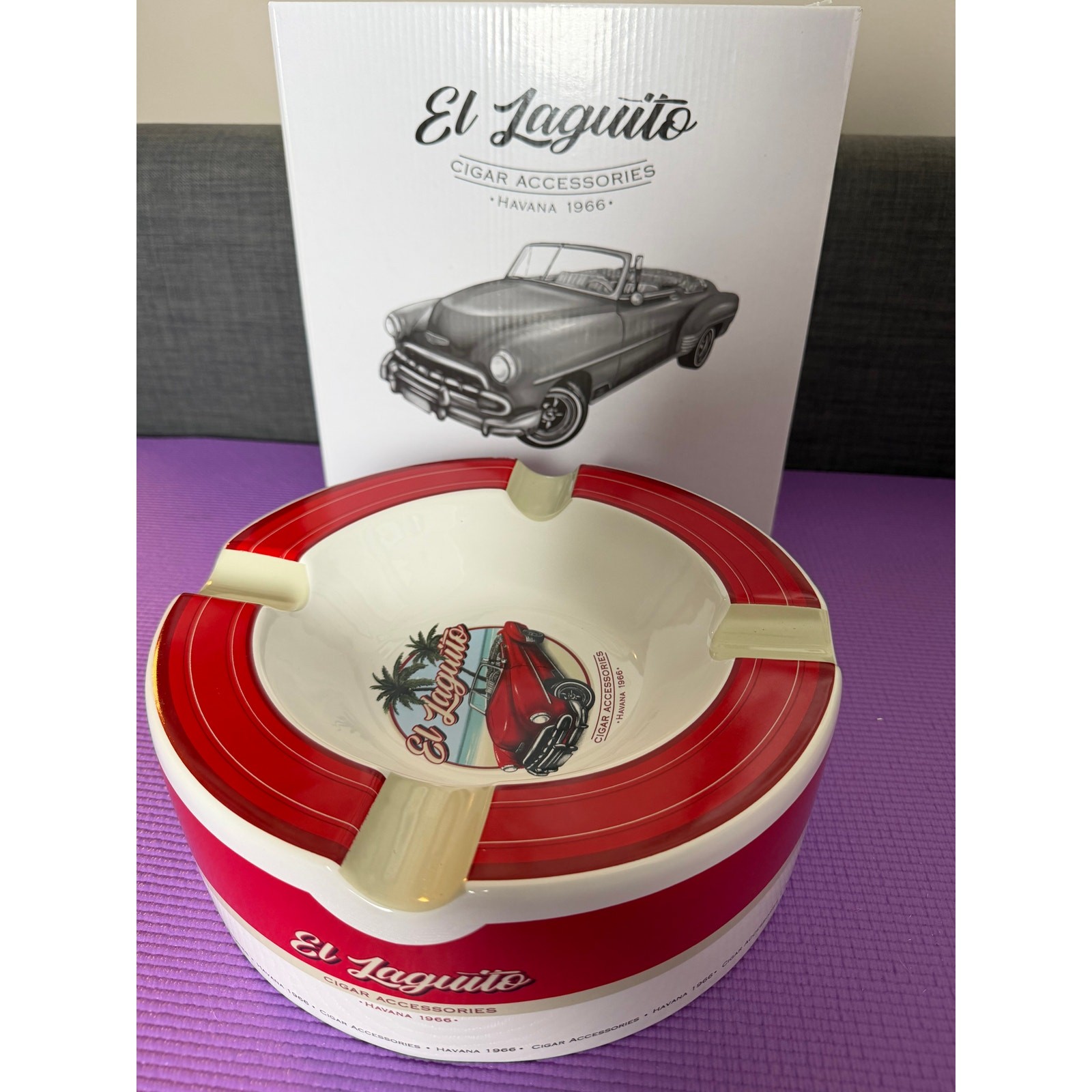 New El Laguito Large Ceramic Cigar Ashtray 4 Rests Red White Havana 10