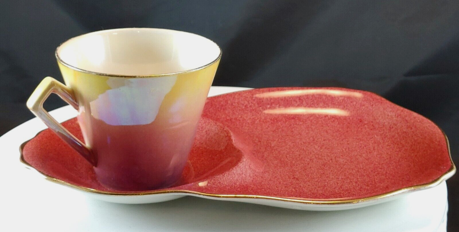 Vtg Royal Winton Grimwades Snack Plate & Cup Set 'A' Pink/Yellow Lusterware