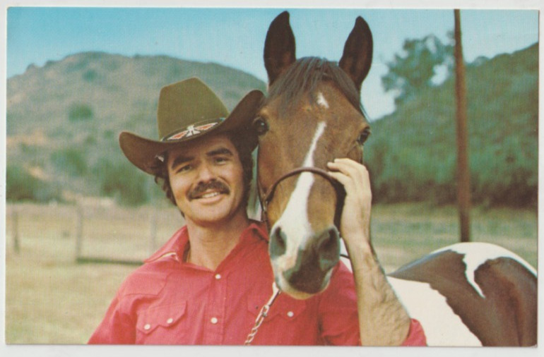 Cowboy Actor BURT REYNOLDS PAINT PINTO Horse Postcard JUPITER FLORIDA Cowboy Actor BURT REYNOLDS PAINT PINTO Horse Postcard JUPITER FLORIDA