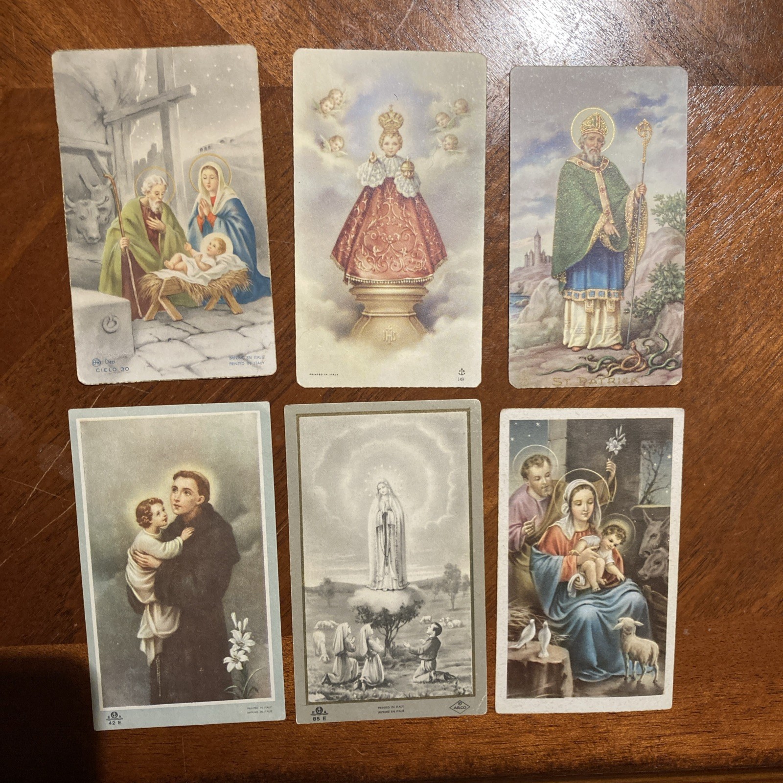 Vintage 1950 60s Italian Prayer Holy Lithograph Cards Fatima Prague 6pc Lot