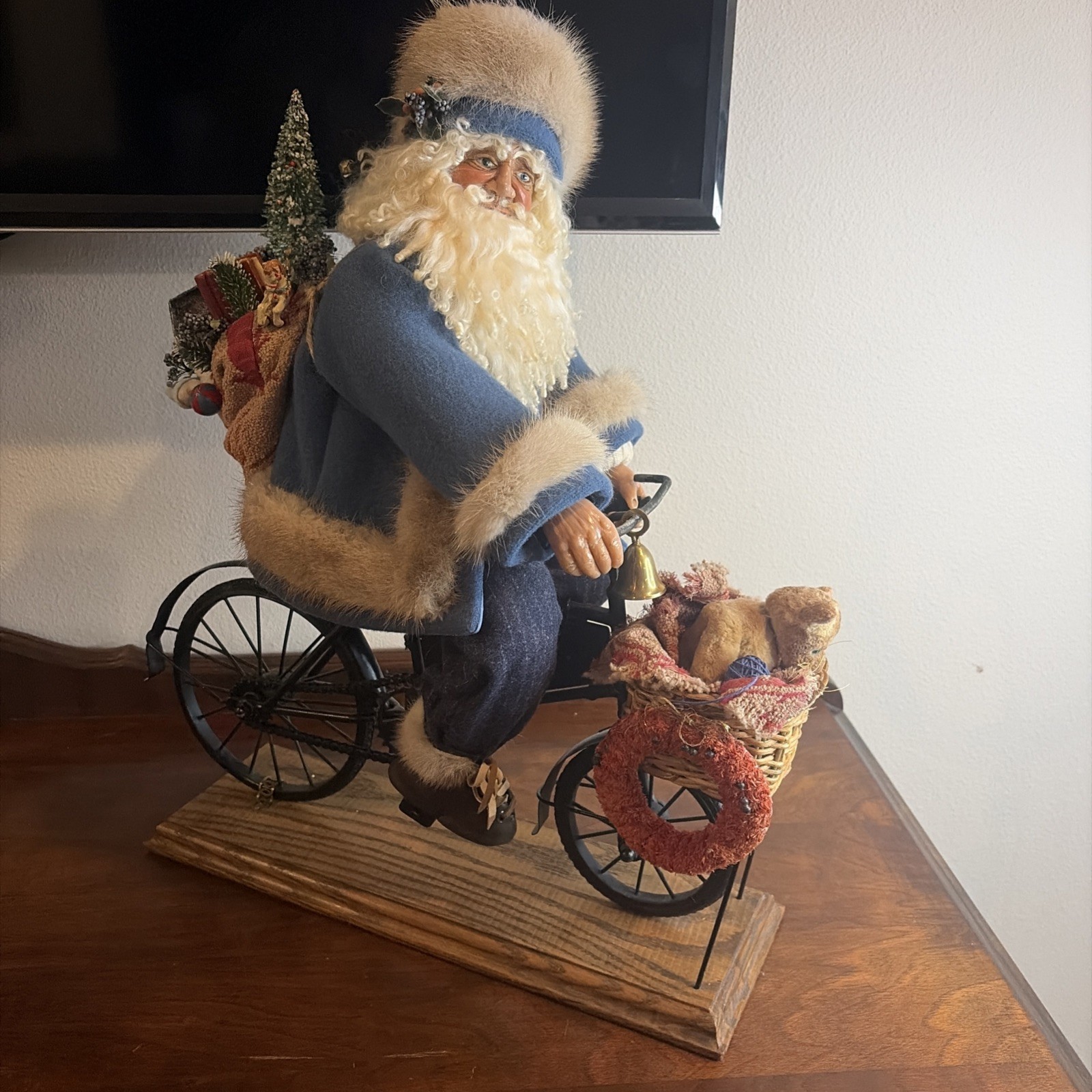 VTG Old World Santa Clause Riding Bicycle, Large 20”x22” Christmas Decor VTG Old World Santa Clause Riding Bicycle, Large 20”x22” Christmas Decor