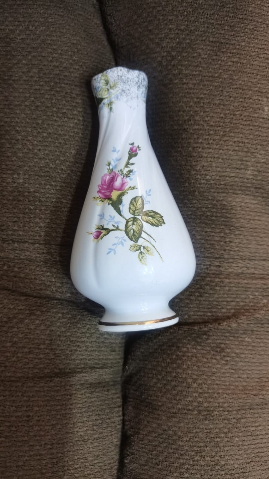 Vintage Chodziez Poland PorcelaiVintage Chodzin Small Vase Floral Rose Gold Trim
