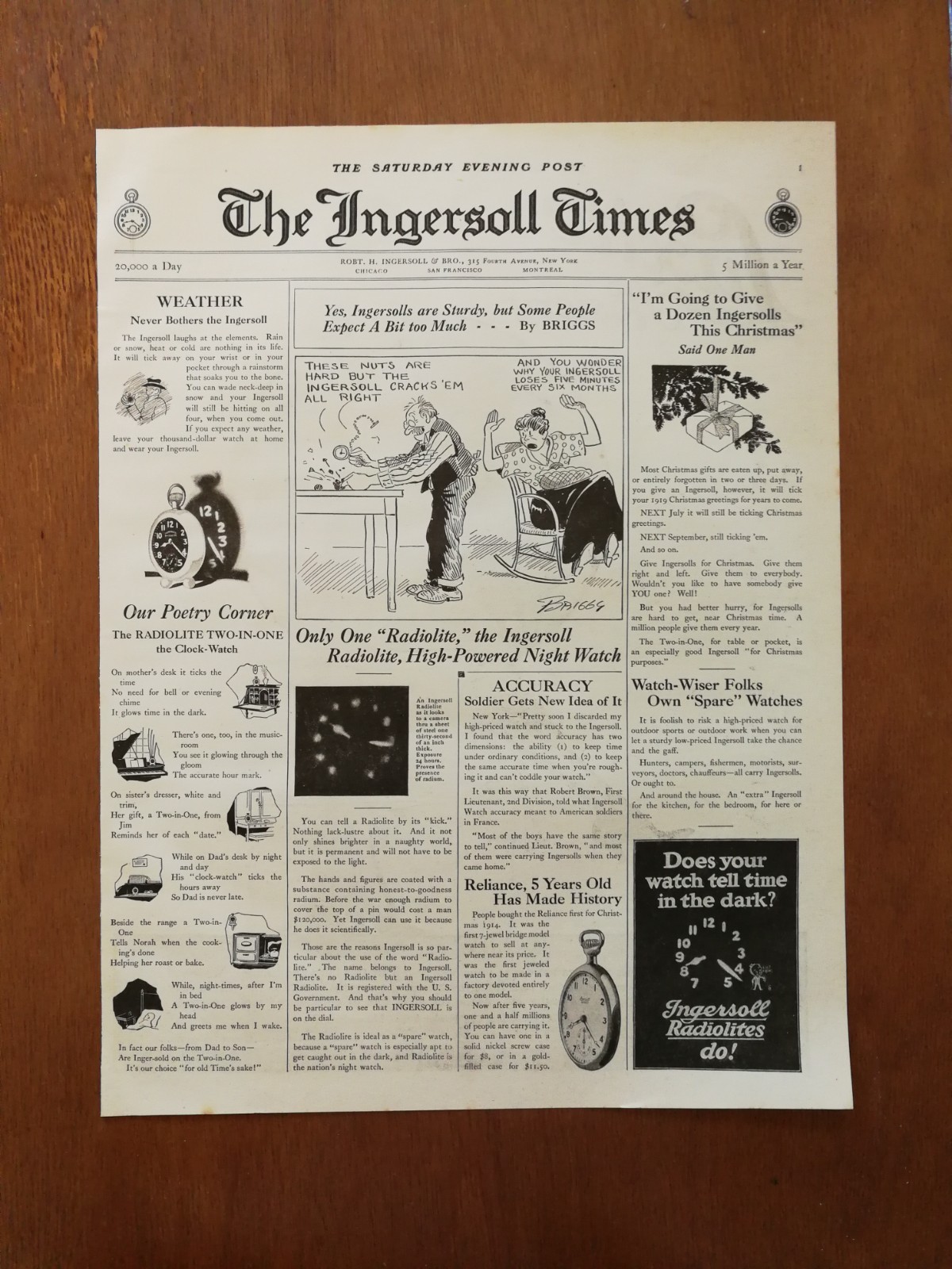 Vintage 1919 Ingersoll Watches  Full Page Original Ad