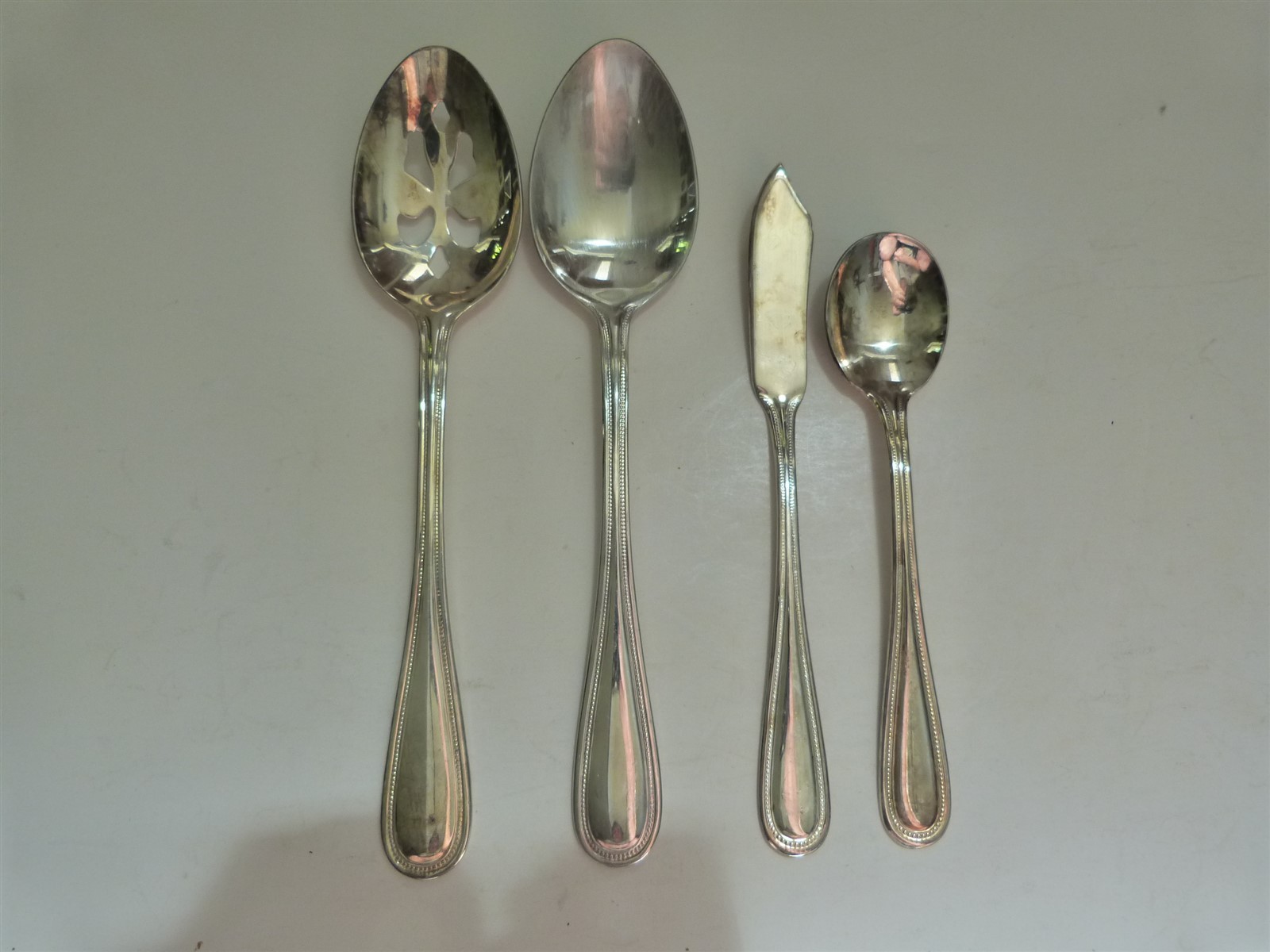 4 Towle EPS Silver Plate BEADED ANTIQUE Serving Pcs Spoons Slotted Butter Knife