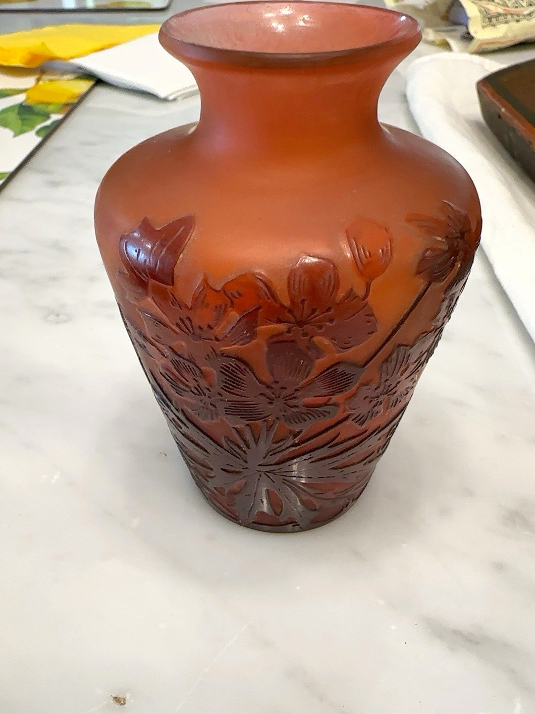 Émile Gallé (French, 1846–1904), Art Nouveau glass floral vase, signed “Gallé” . Émile Gallé (French, 1846–1904), Art Nouveau glass floral vase, signed “Gallé” .