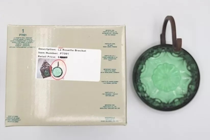 PartyLite La Rosetta Green Glass Wall Bracket Metal Frame Retired New P4H/P7091