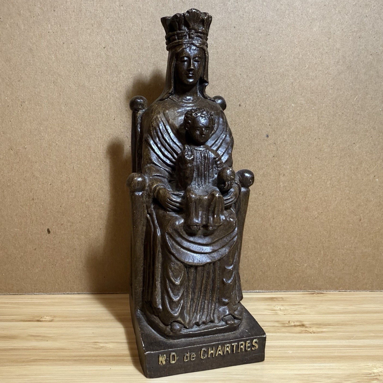 Vintage Black Madonna of Chartres Religious Priests Altar Faux Carving Statue