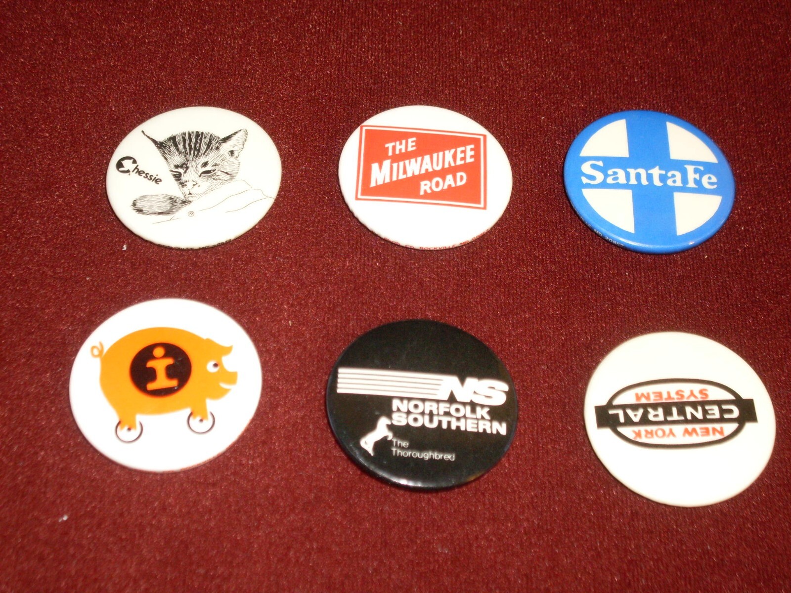 Railroad Logo Pins. Six collectibles for hat, shirt or wall. Nice variety Railroad Logo Pins. Six collectibles for hat, shirt or wall. Nice variety